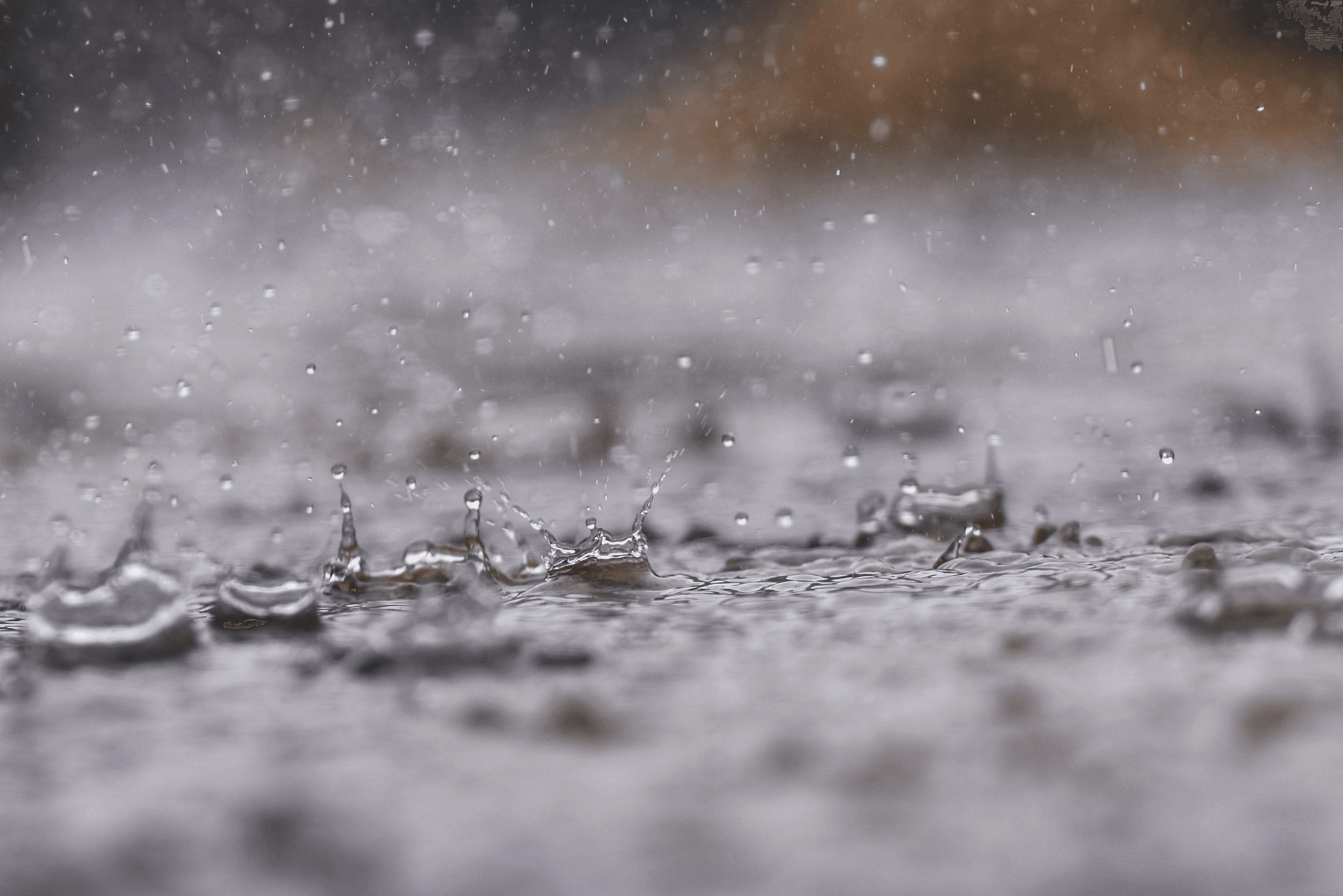 Rain splashing on the ground