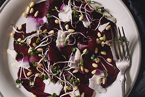 Beetroot Carpaccio with Goats Cheese & Pine Nuts